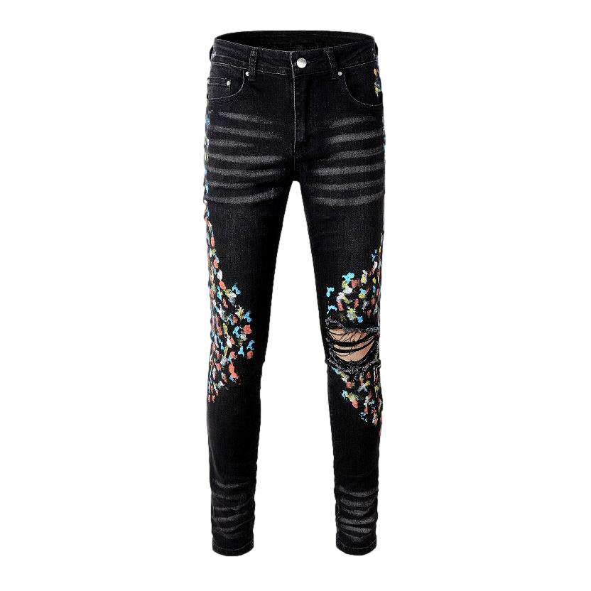 Multicolor stains painted men jeans