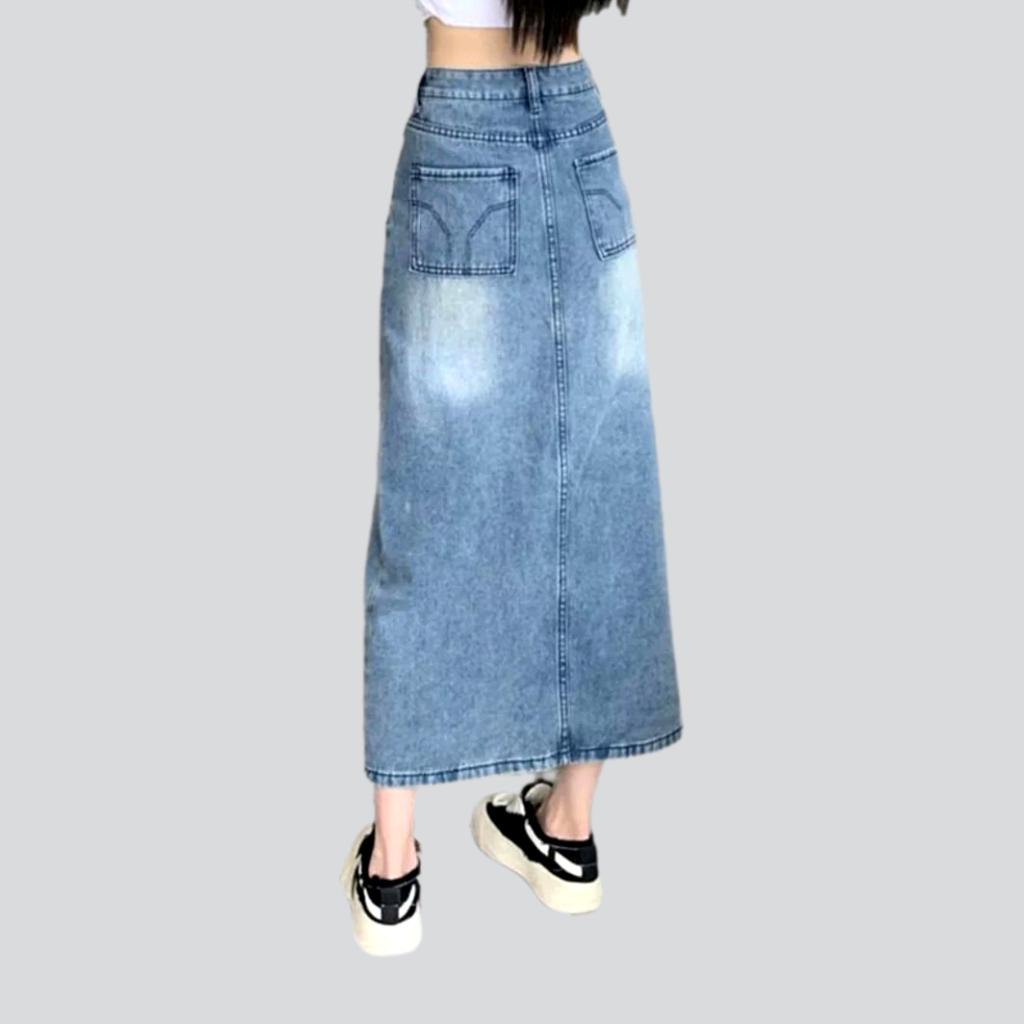 Short flap pocket denim skirt