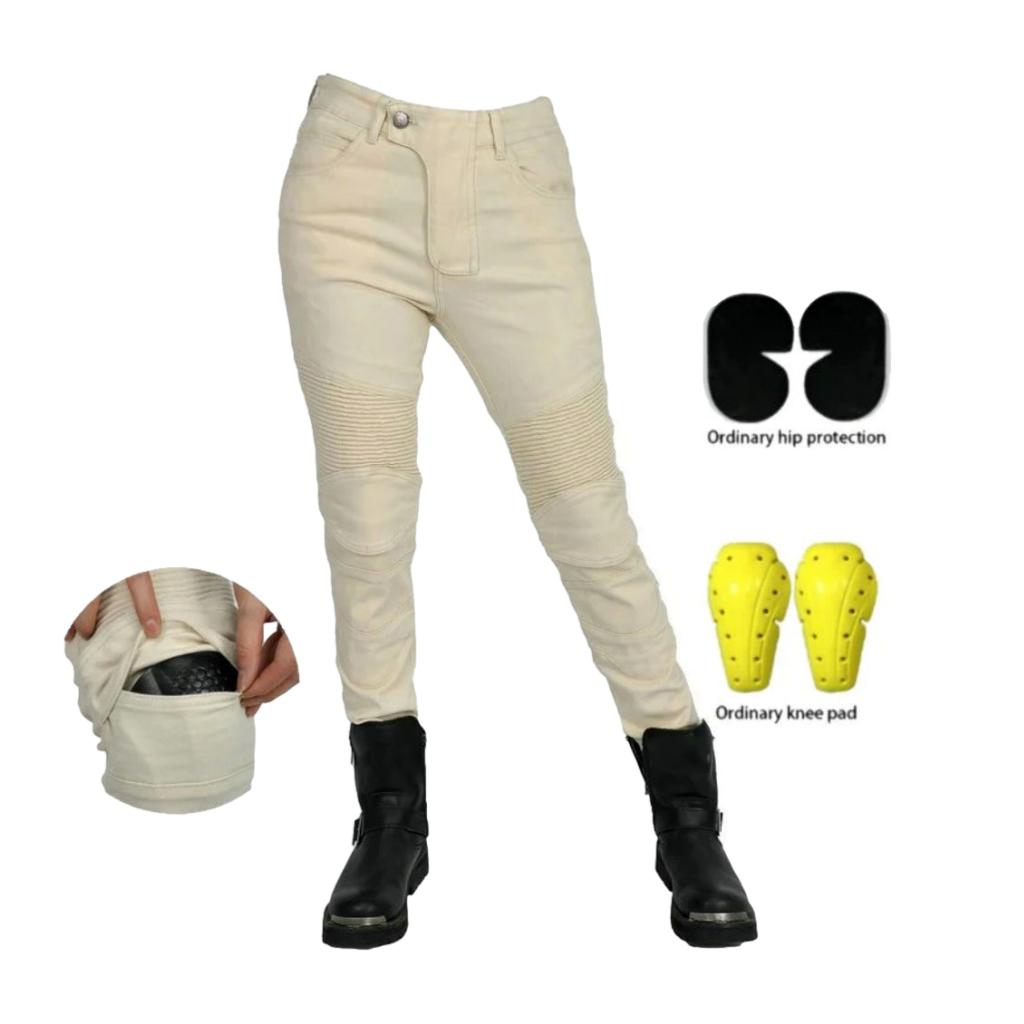 Pantalones vaqueros de motociclista blancos para mujer