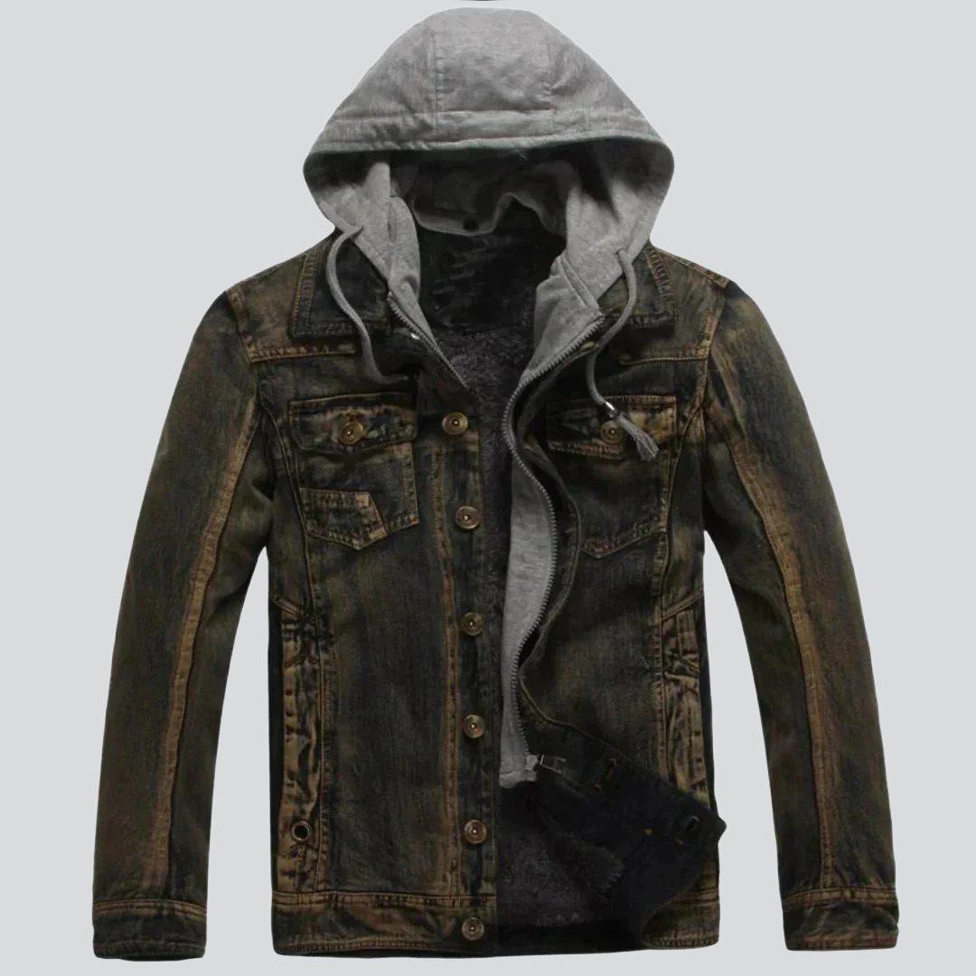 Winter hooded men denim jacket