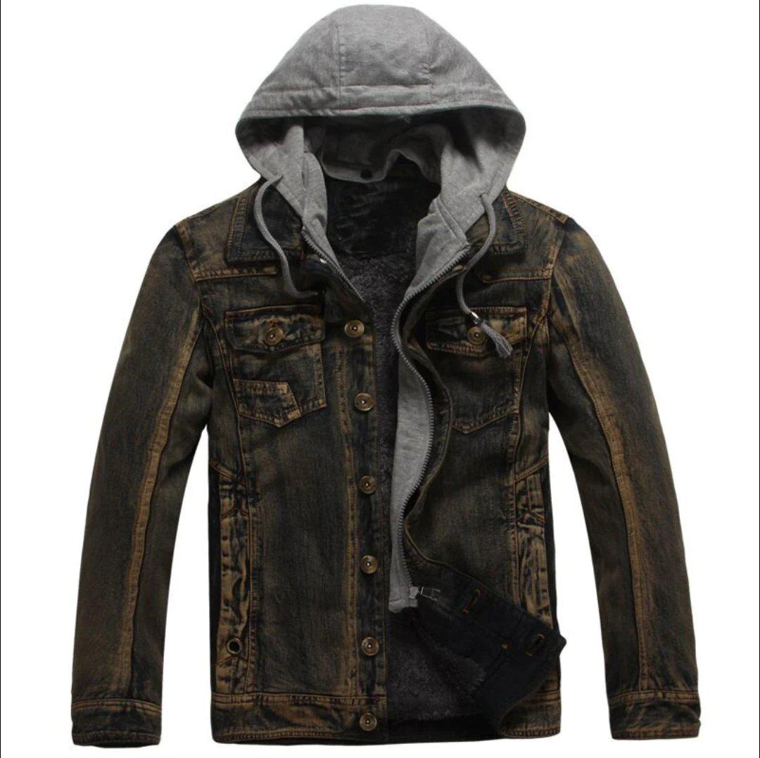 Winter hooded men denim jacket