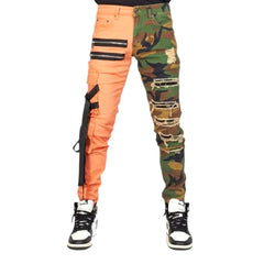 Orange camouflage men jeans