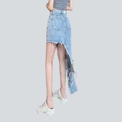 Long asymmetric hem denim skirt