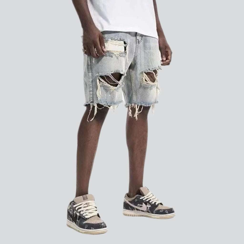 Distressed baggy men denim shorts