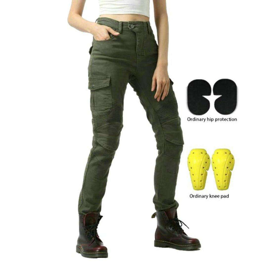 Vaqueros biker de mujer color verde militar