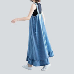 Long denim dress with ruffles