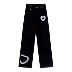 Heart embroidery women straight jeans