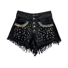 Distressed-Jeansshorts mit Diamant-Strass