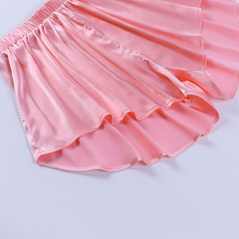 Pretty In Pink Satin Tie Up Crop Top & Shorts Set