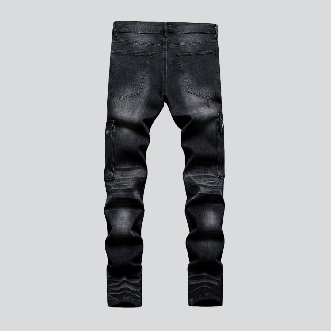 White patch men biker jeans