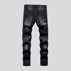 White patch men biker jeans