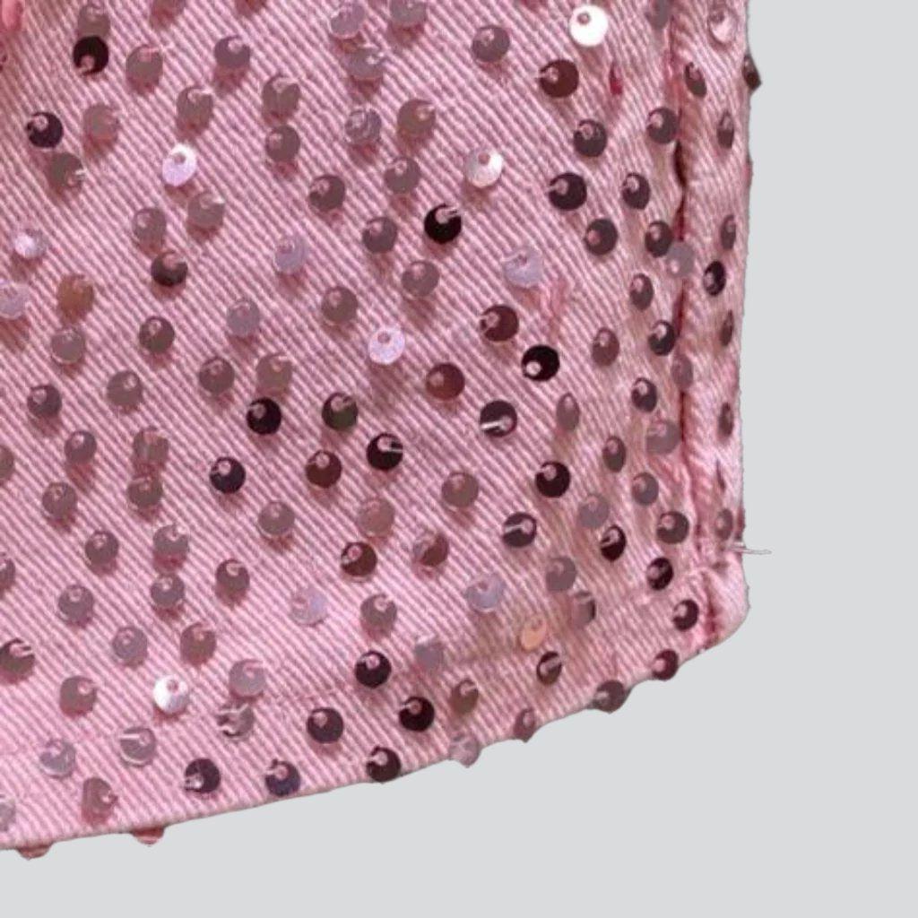 Rihnsotne embellished pink denim skirt