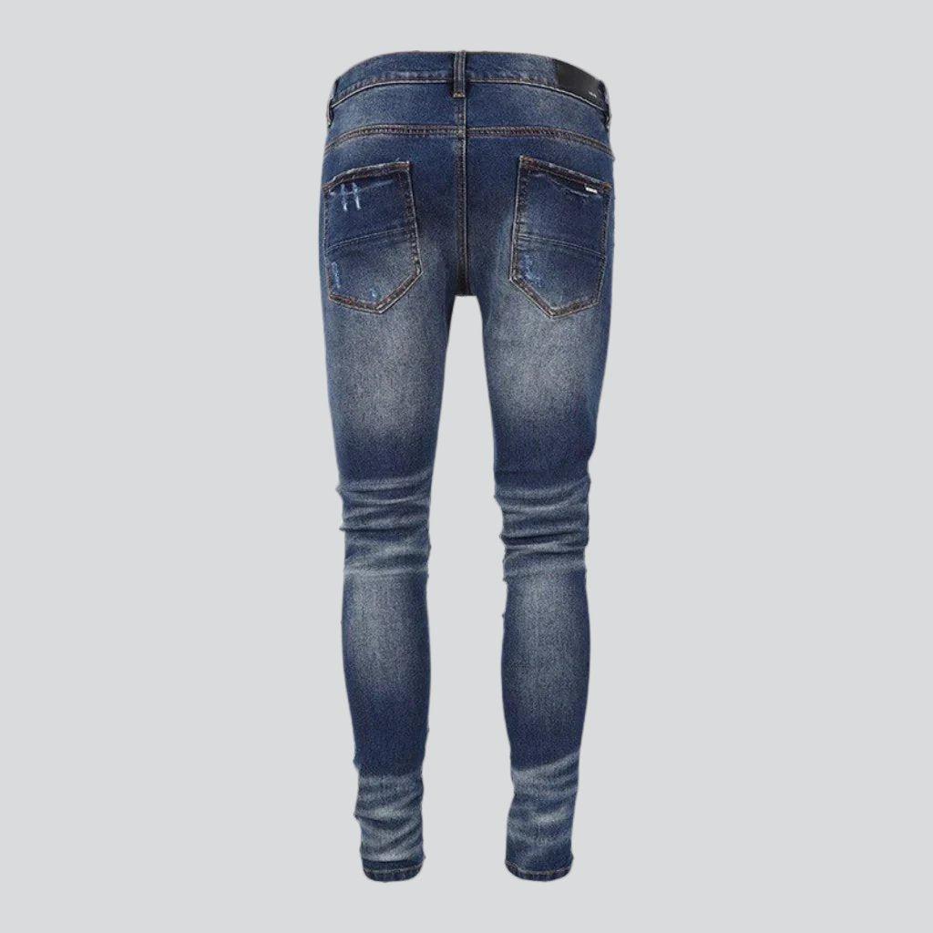 Red patch distressed men jeans