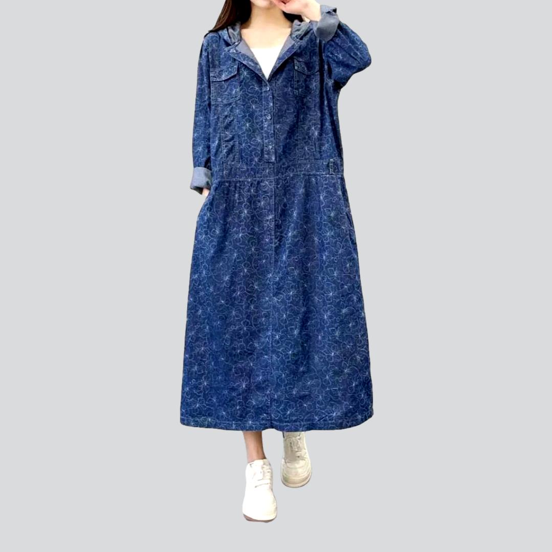 Streetwear hooded denim dress