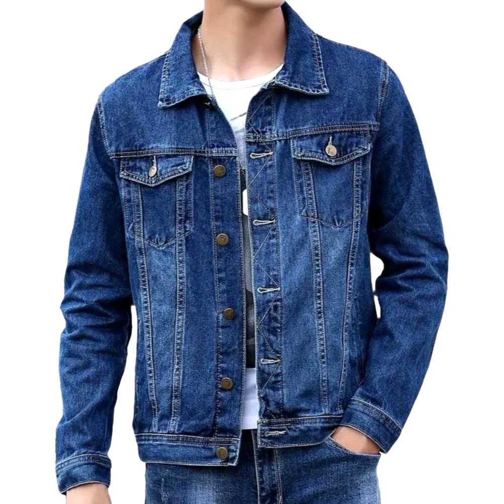 Chaqueta de camionero, lavada a la piedra, informal, abotonada, para hombre.