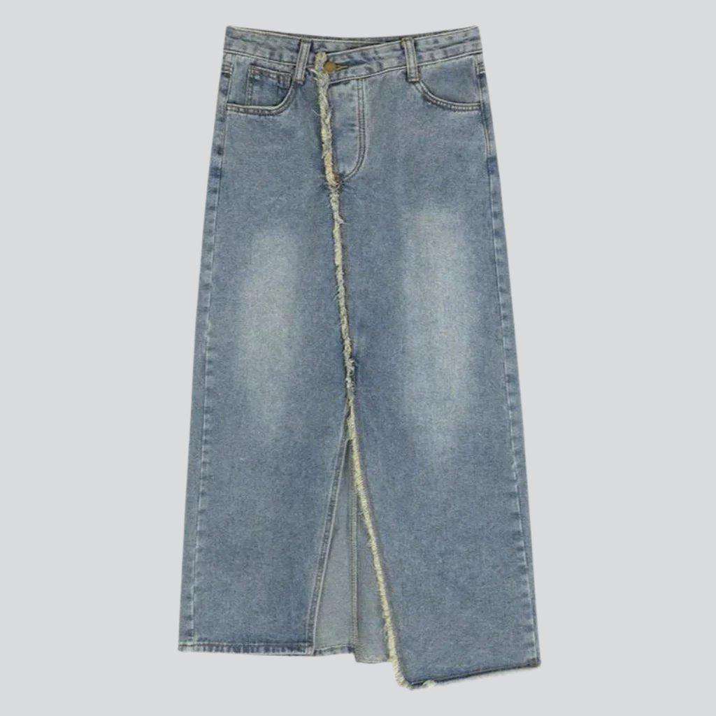 Bodenlanger Jeansrock mit Schlitz