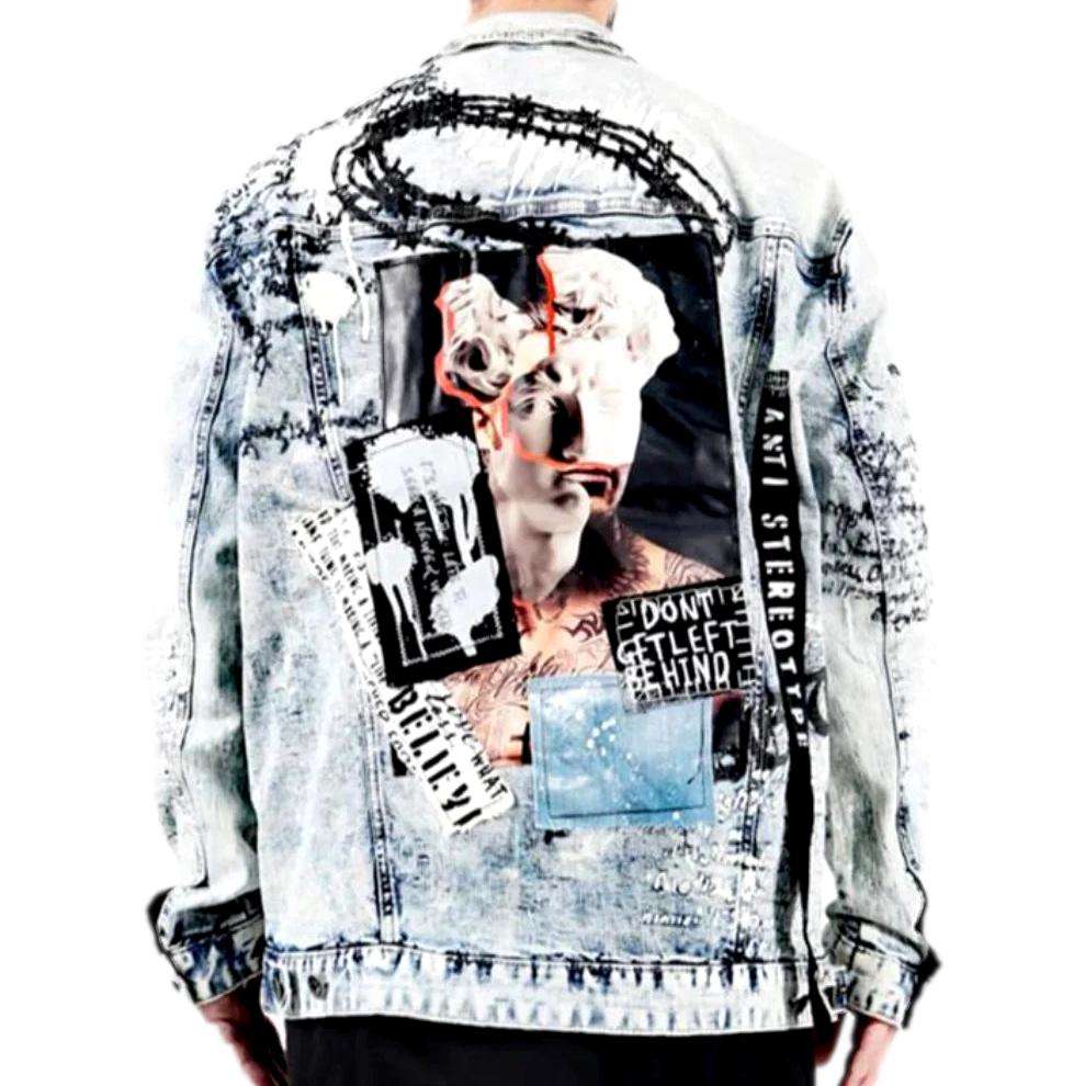 Anime-print men denim jacket