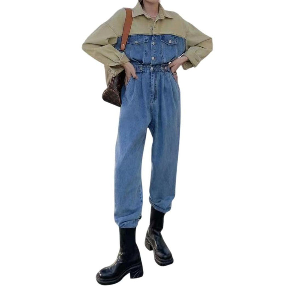 Two-color women denim overall