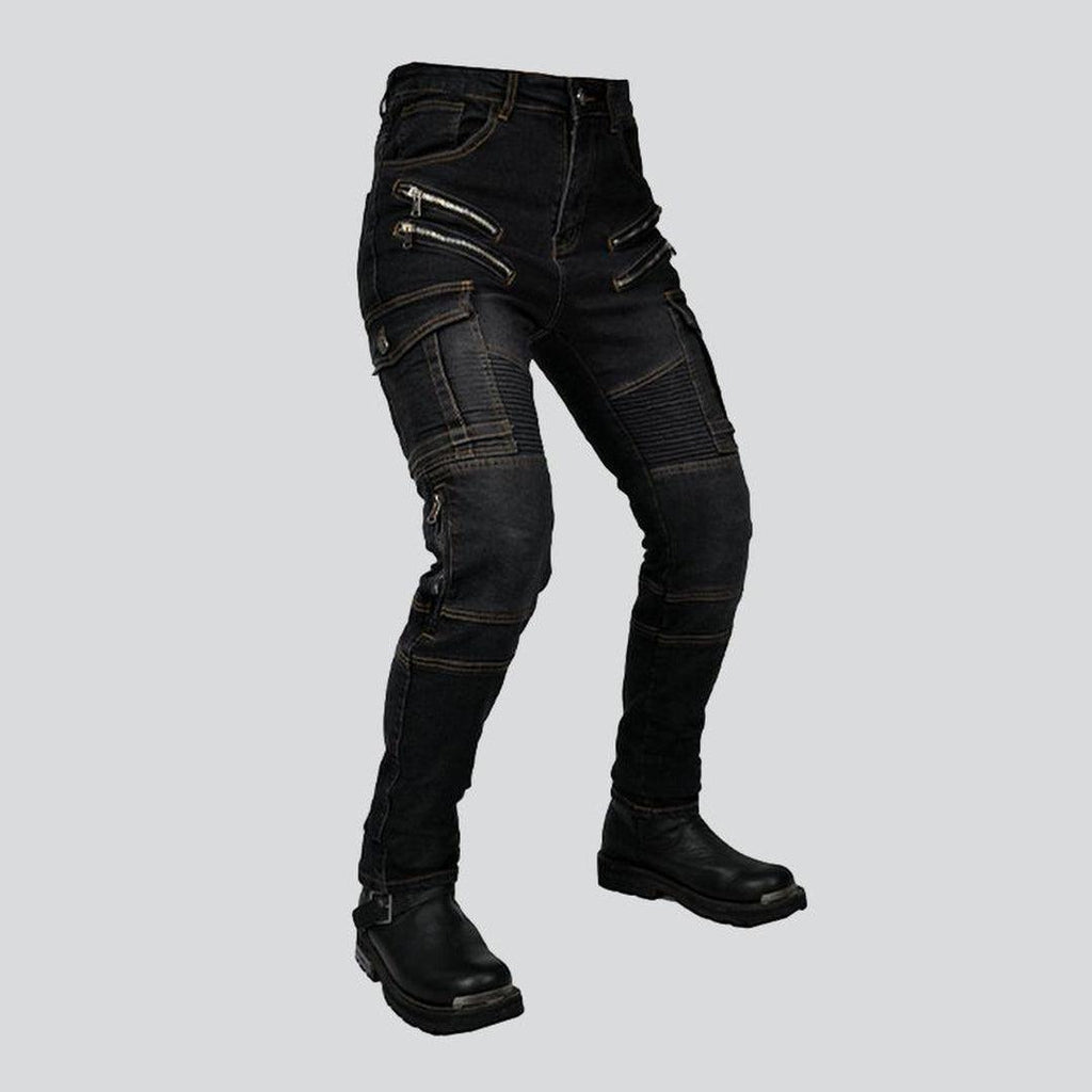 Men moto jeans with zippers