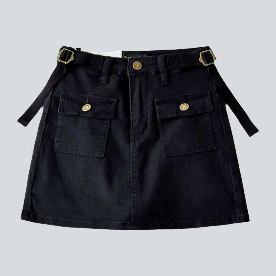 Adjustable waistband mini denim skort