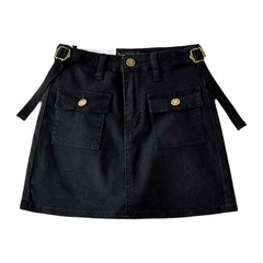 Adjustable waistband mini denim skort