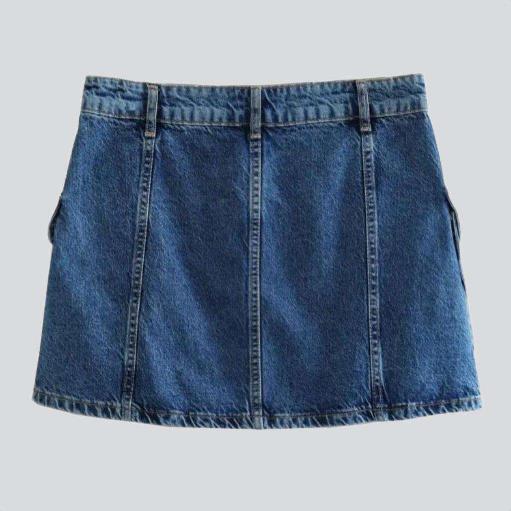 Dark wash cargo denim skirt