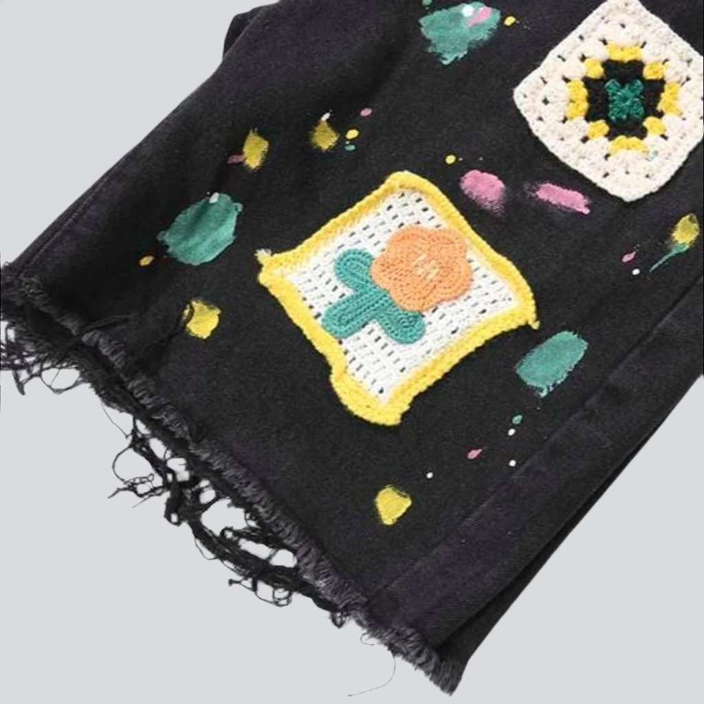 Color patchwork embroidery denim shorts