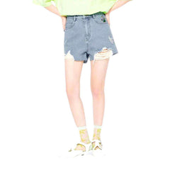 Distressed hem women denim shorts