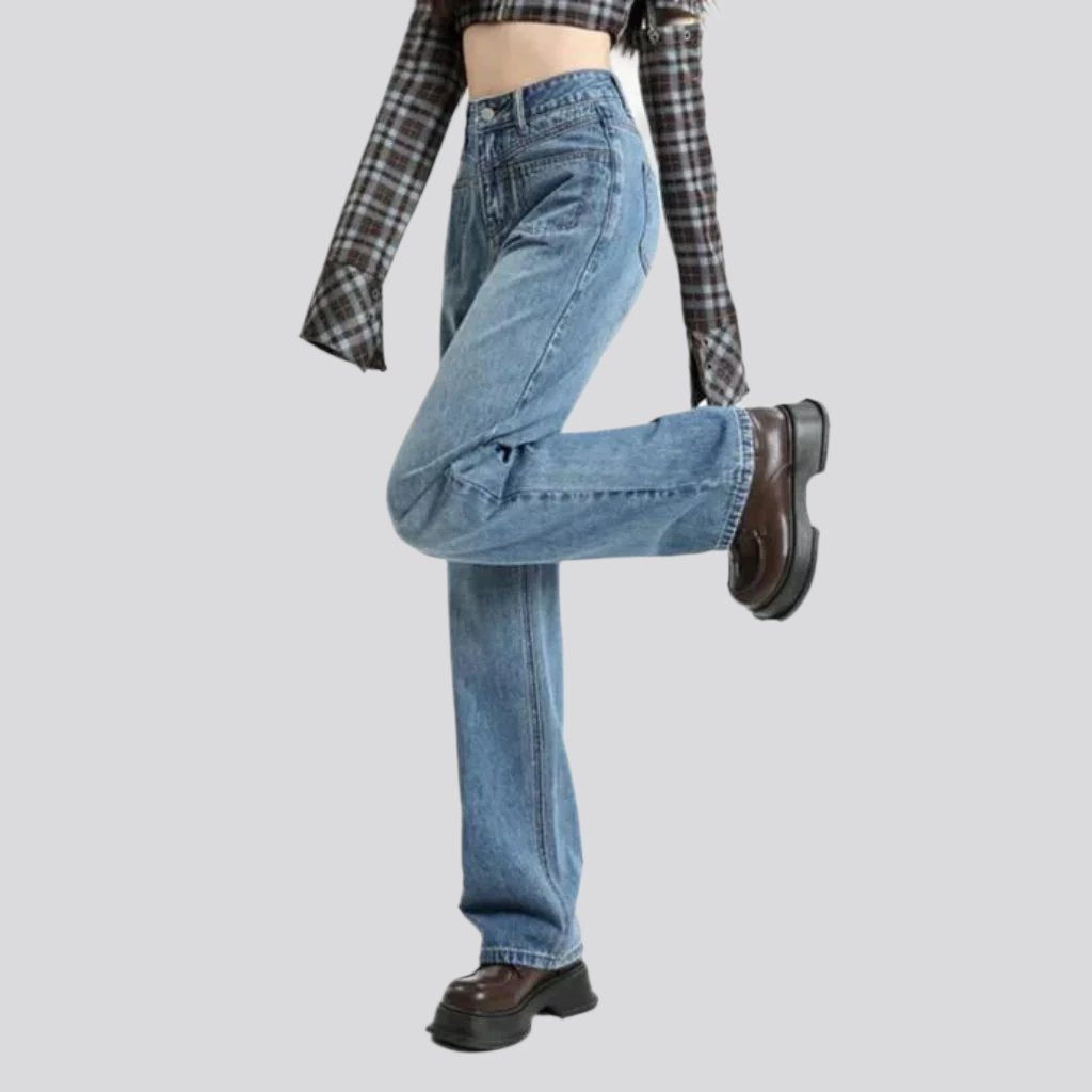 Straight pocket retro women jeans