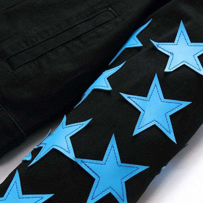 Blue star embroidery denim jacket