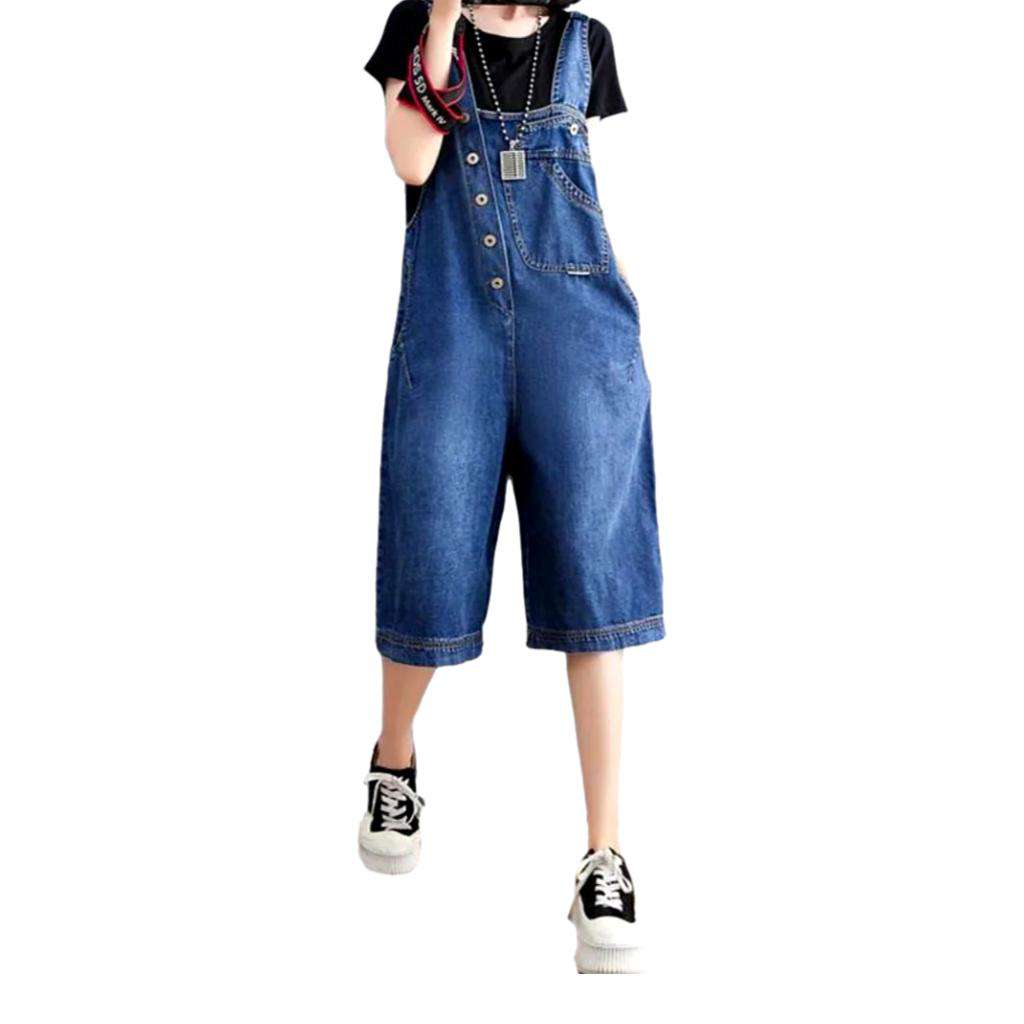 Denim romper with asymmetric buttons