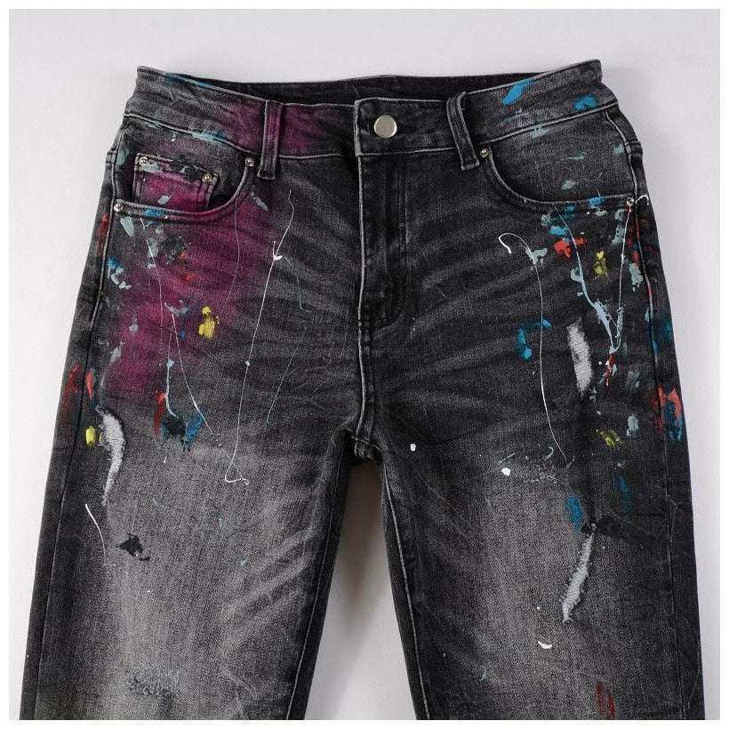 Distressed knees painted men jeans