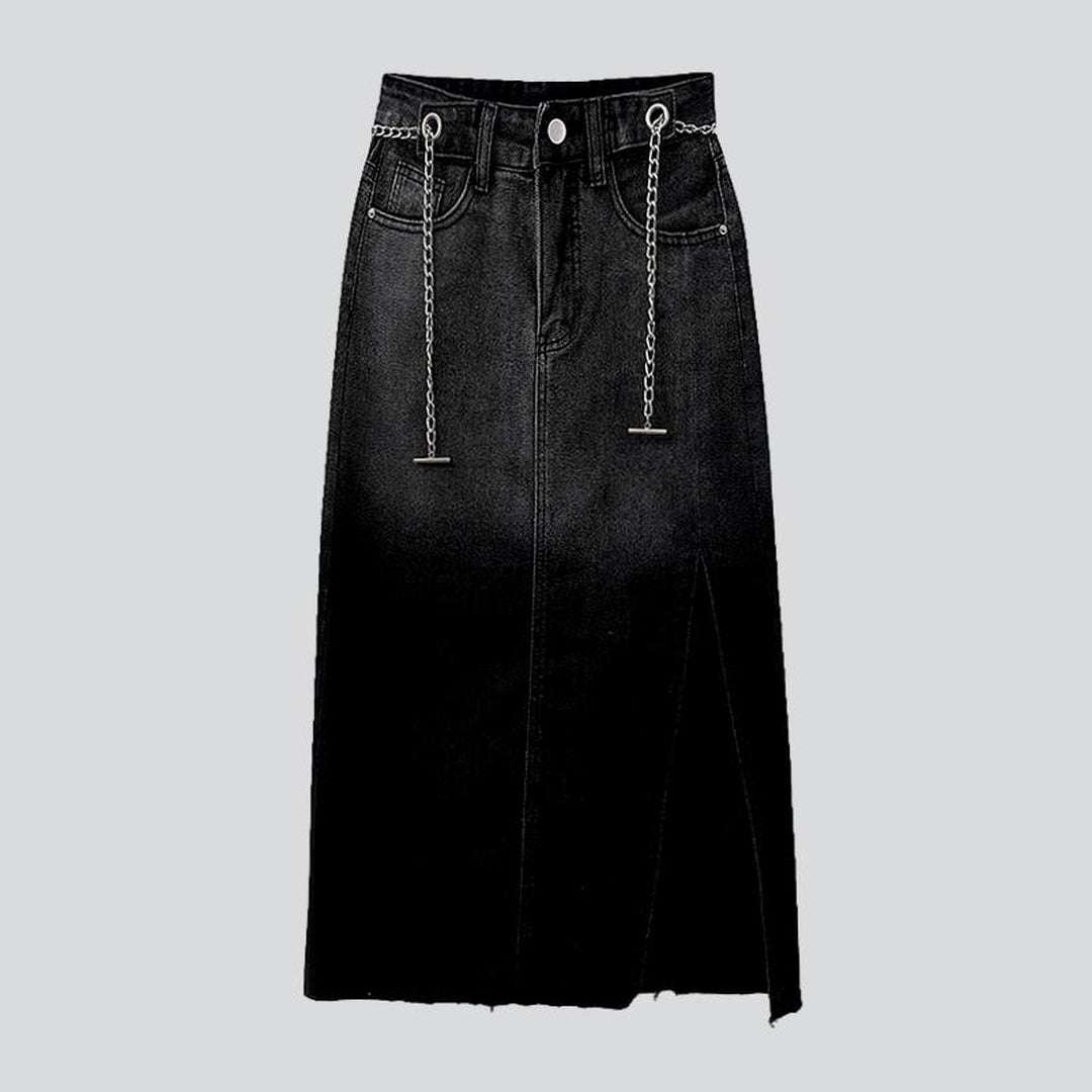 Contrast color denim long skirt