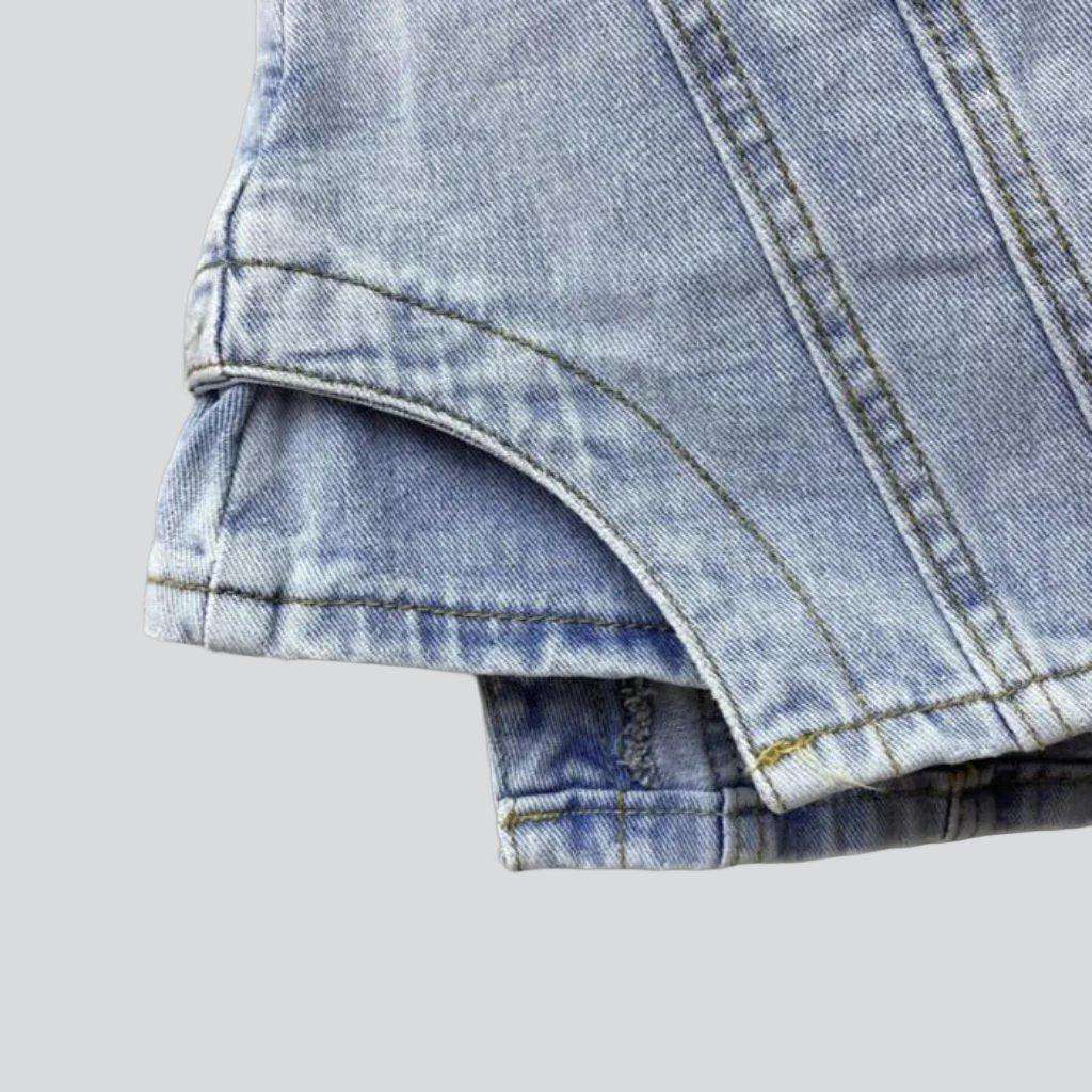 Layered light wash denim skort