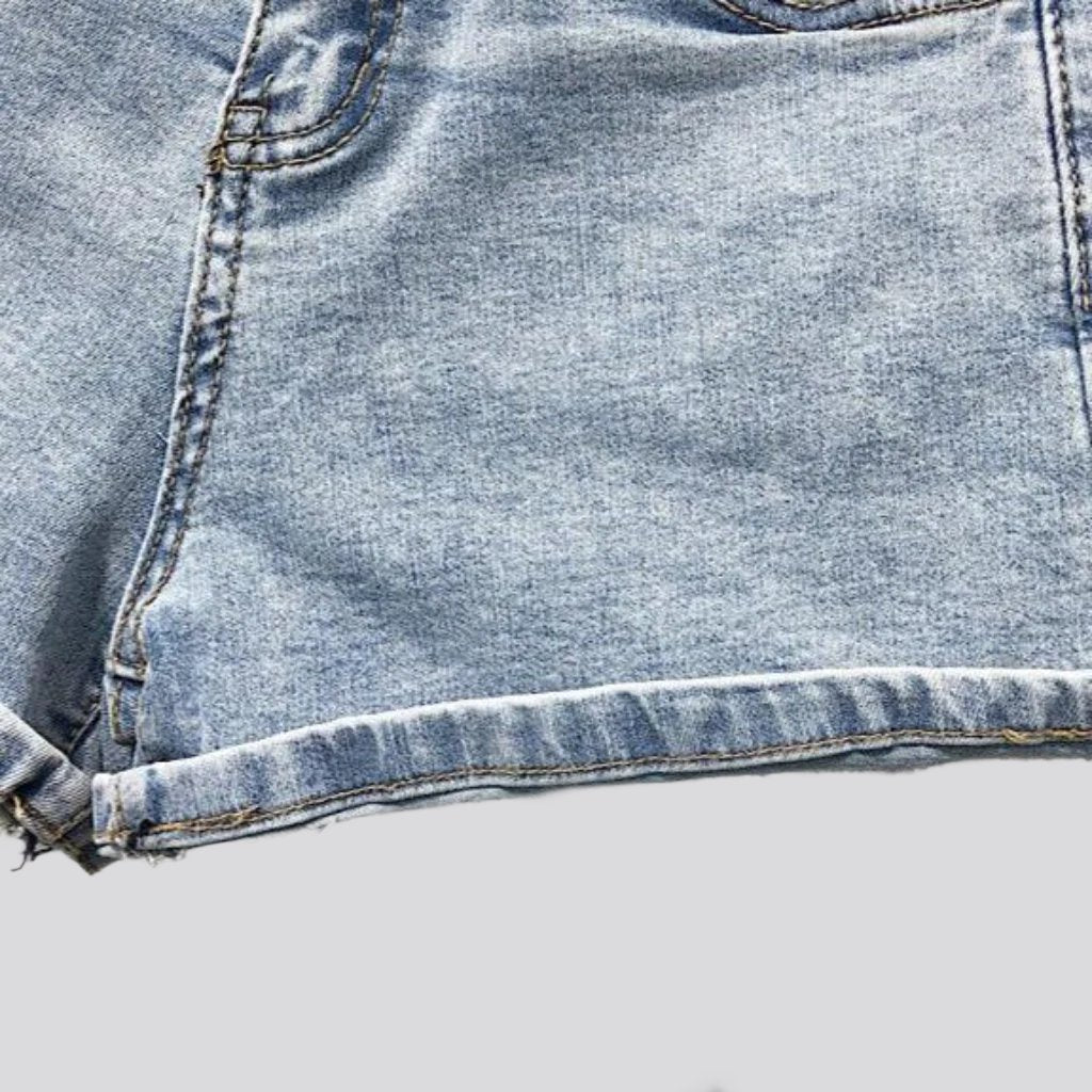 Rhinestone waistband women denim shorts