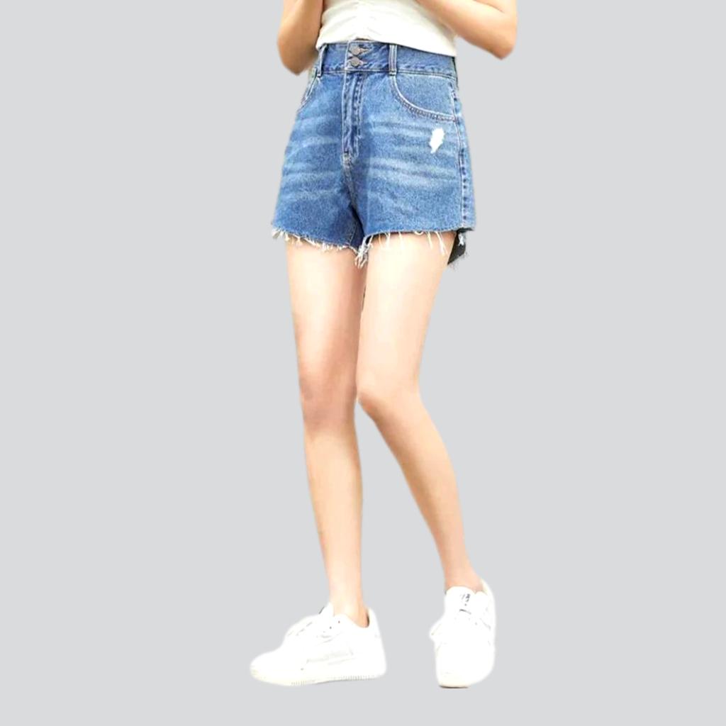 Wide-leg cropped denim shorts