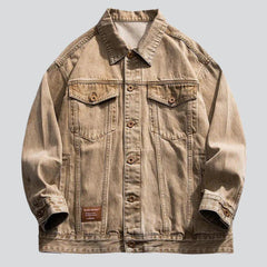 Sand color embroidered denim jacket