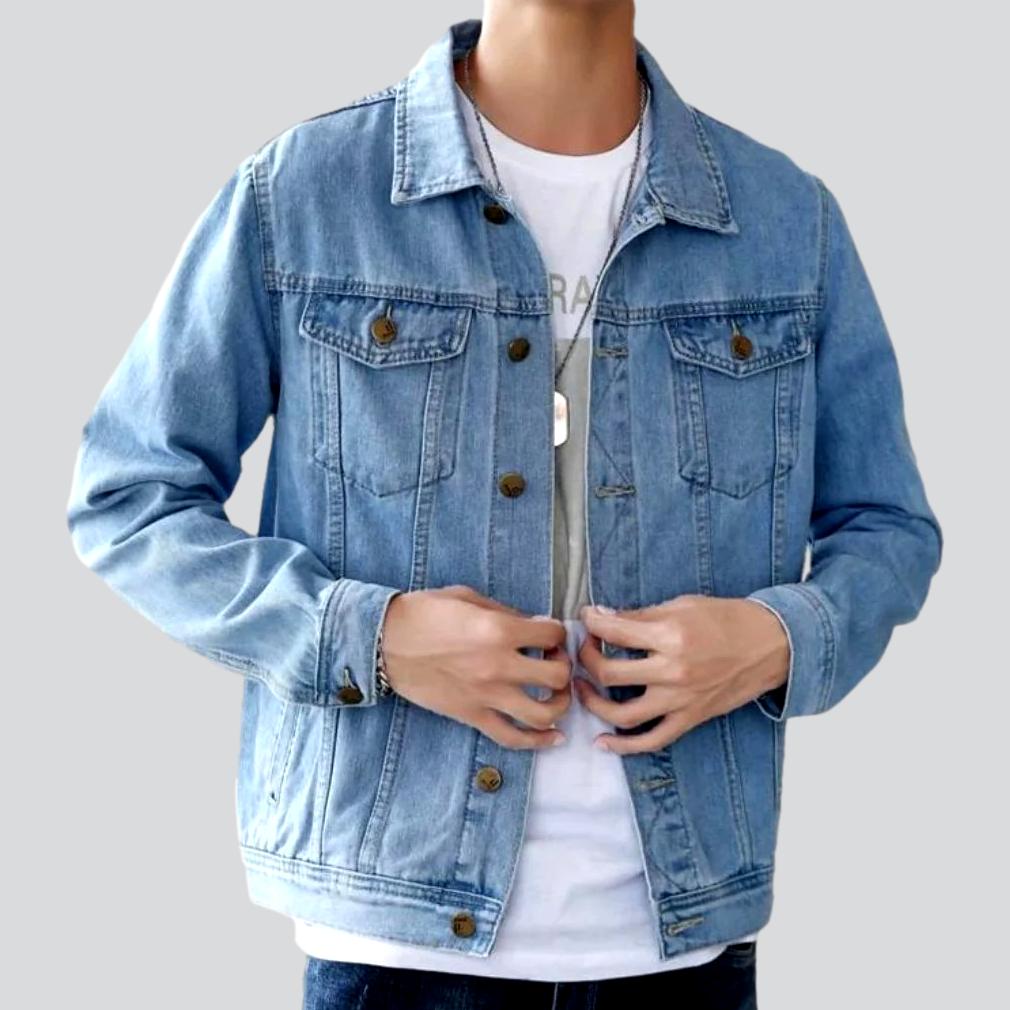 Chaqueta de camionero, lavada a la piedra, informal, abotonada, para hombre.