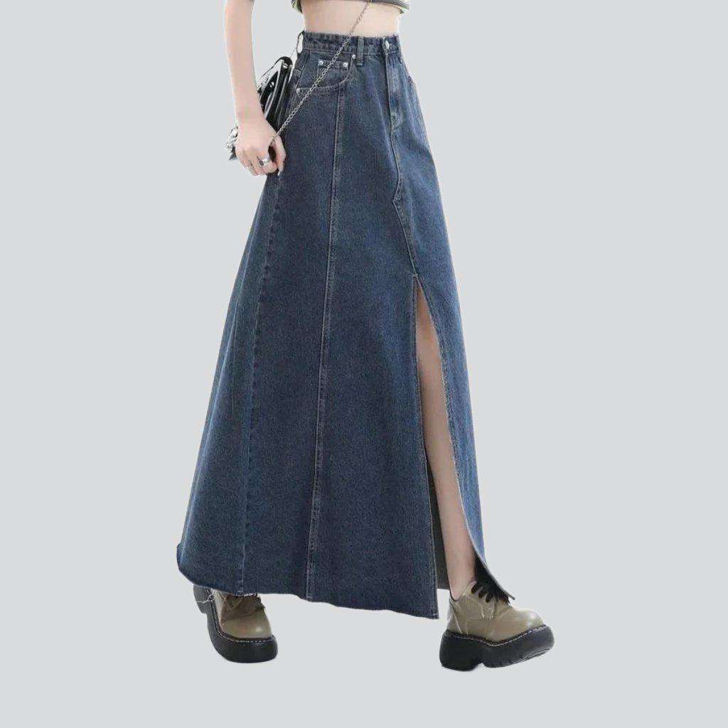 Long women denim skirt