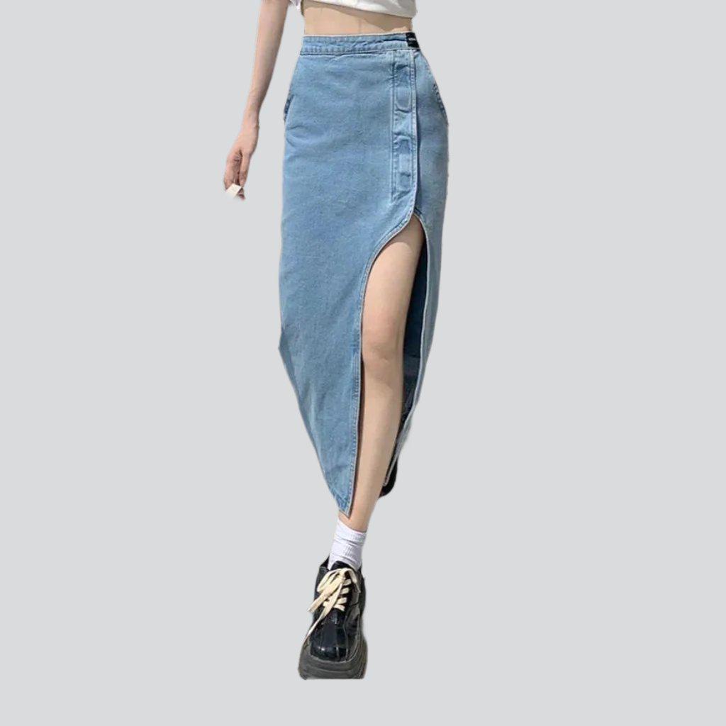 Wide slit women denim skirt