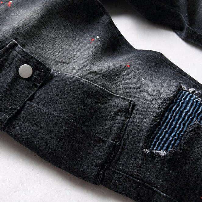 Blaue Patch-Bikerjeans für Herren