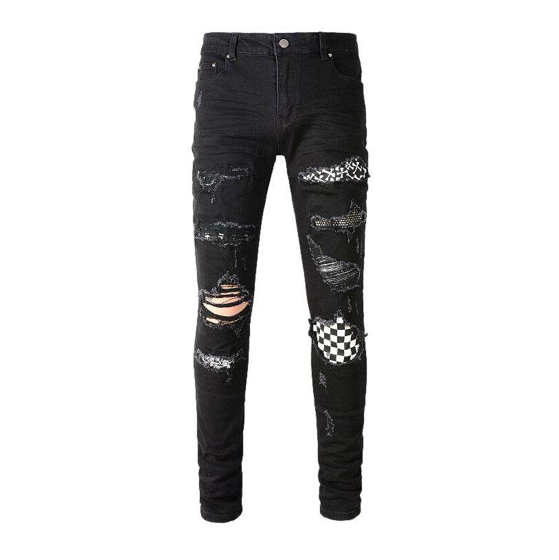 Crystal color patch men jeans