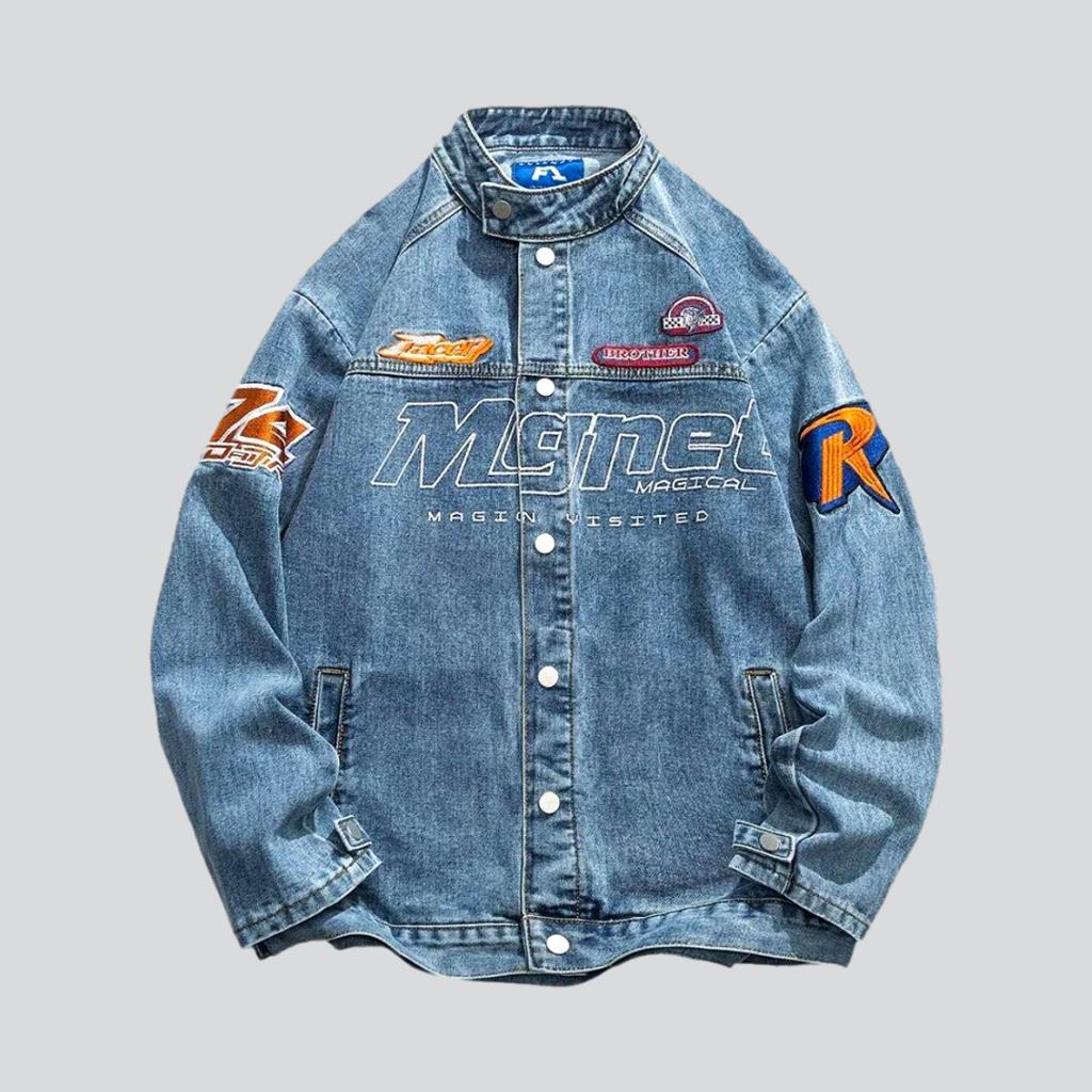 Oversized denim jacket with patches