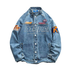 Oversized denim jacket with patches