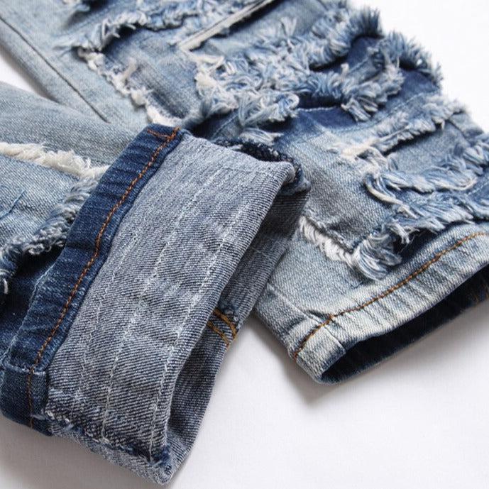 Distressed patchwork jeans for men