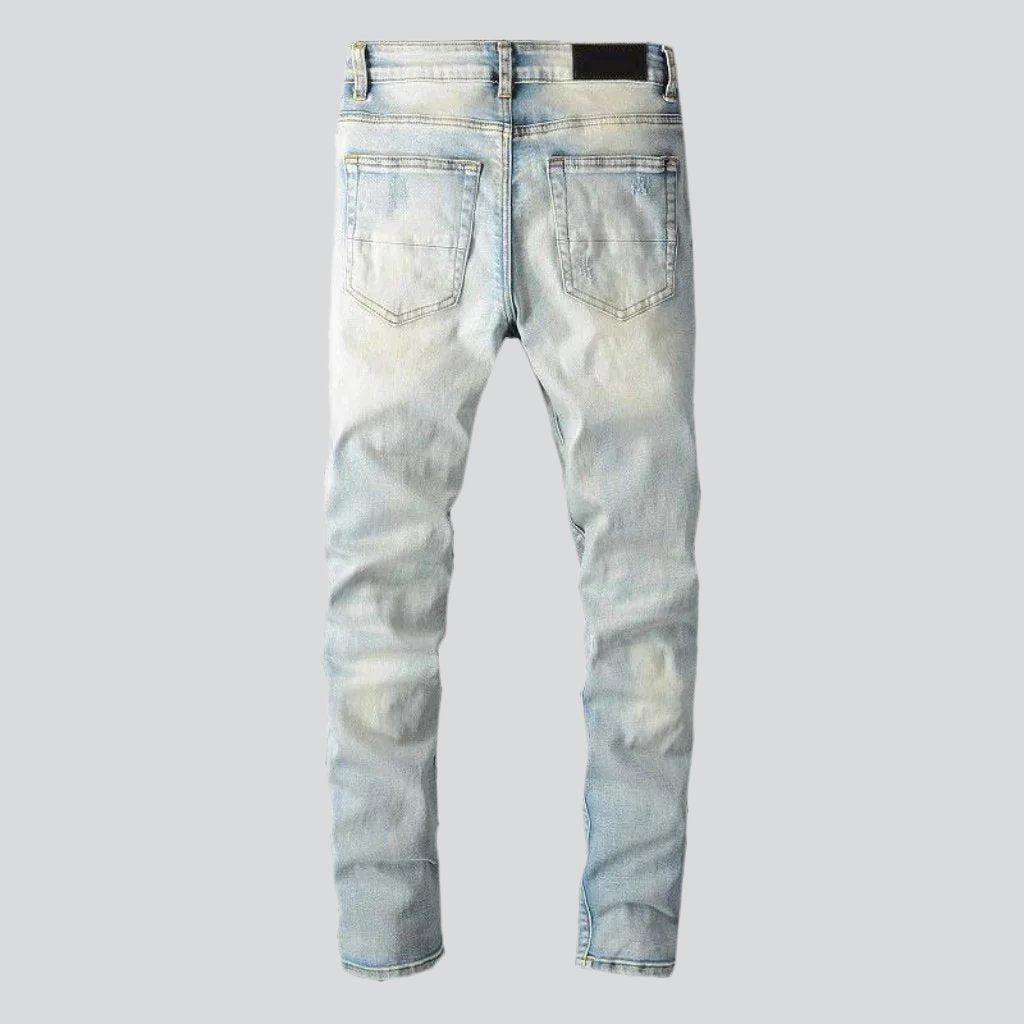 Distressed embroidered jeans for men