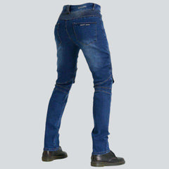 Elastic blue men biker jeans