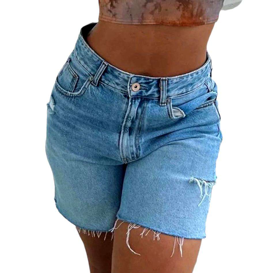 Shorts vaqueros con corte en la pierna para mujer