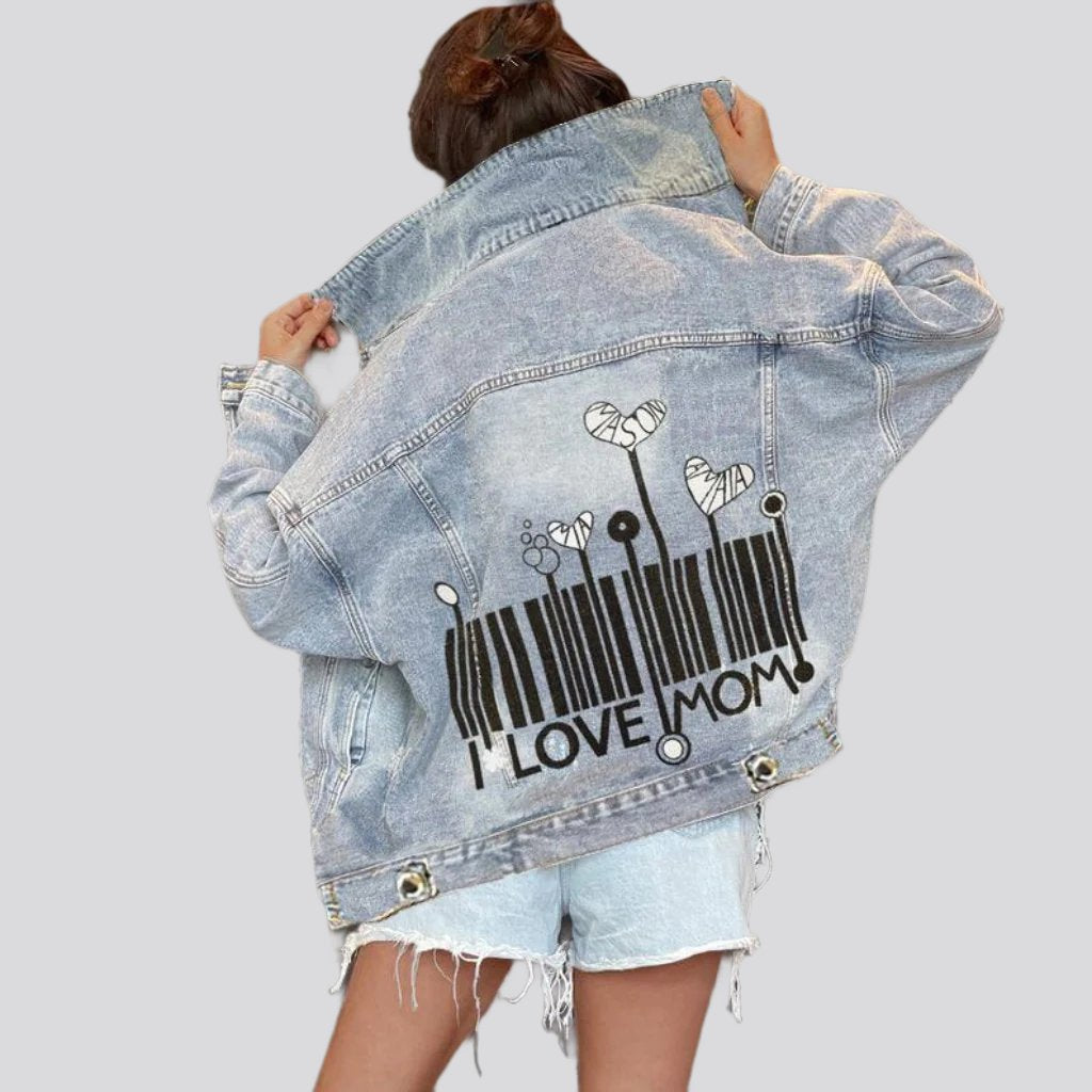 Barcode print painted jean jacket for women