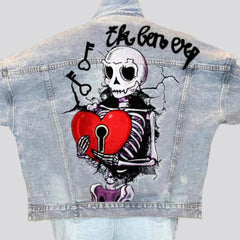 Skull print women jean jacket